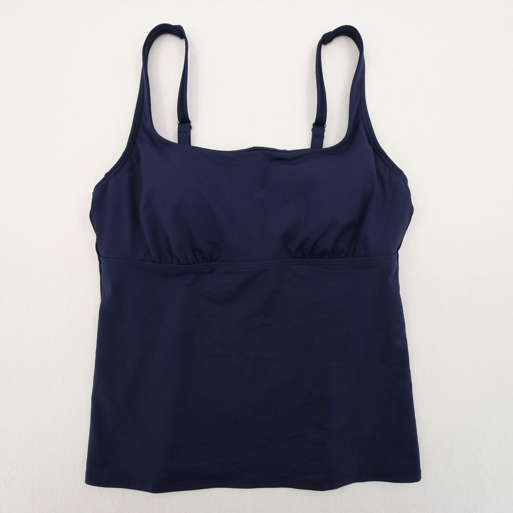 Lands End Tankini Top Navy Blue Swimsuit Square Neck Adjustable Straps Size 10P